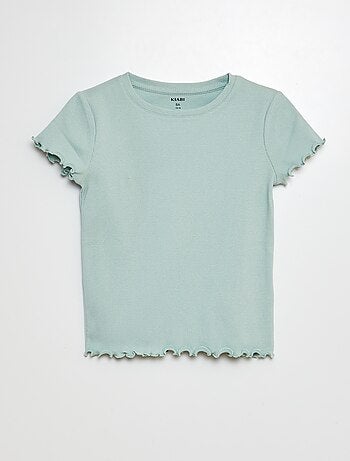 T-shirt nervurada com bordos ondulados