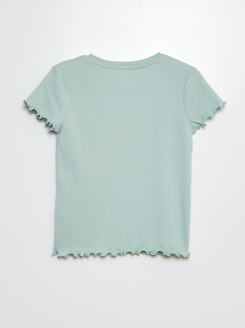 T-shirt nervurada com bordos ondulados VERDE - Kiabi