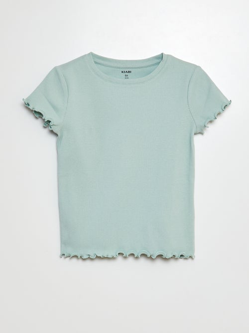 T-shirt nervurada com bordos ondulados - Kiabi
