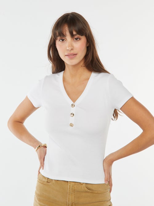 T-shirt nervurada com botões de fantasia - Kiabi