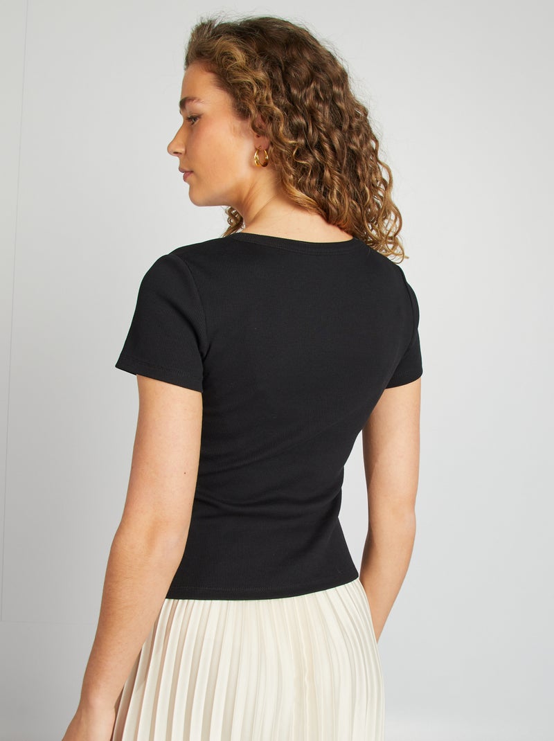 T-shirt nervurada com botões de fantasia Preto - Kiabi