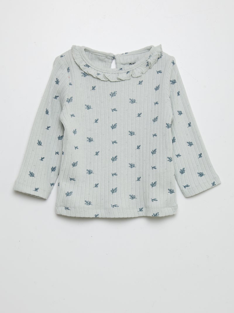 T-shirt nervurada com estampado AZUL - Kiabi