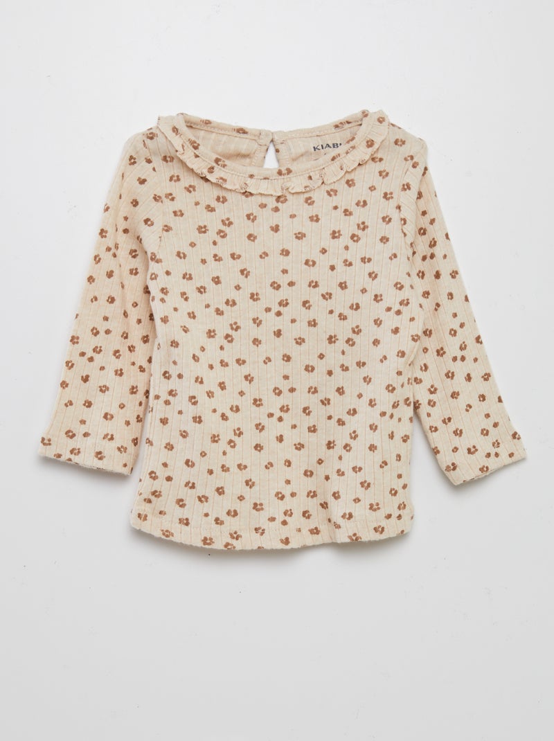 T-shirt nervurada com estampado BEGE - Kiabi