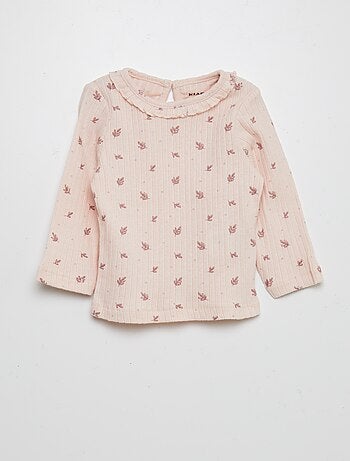 T-shirt nervurada com estampado