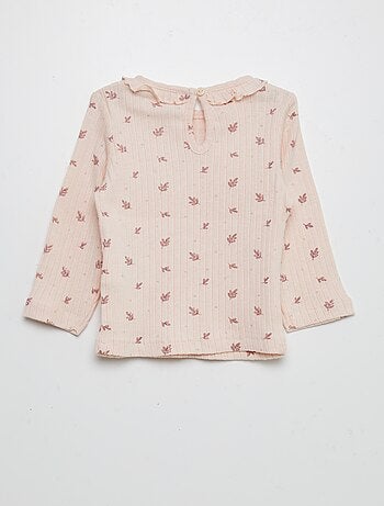 T-shirt nervurada com estampado