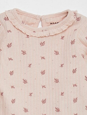 T-shirt nervurada com estampado