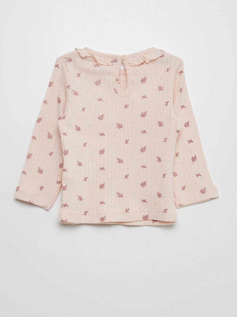 T-shirt nervurada com estampado ROSA - Kiabi