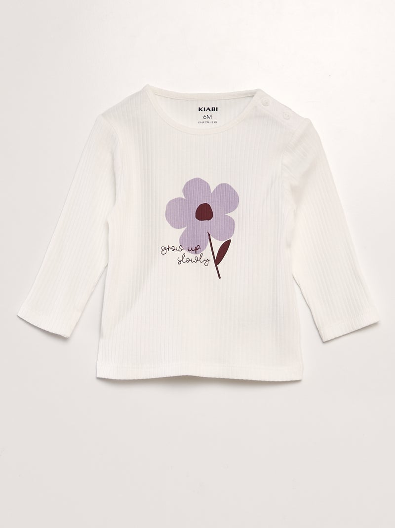 T-shirt nervurada com estampado VIOLETA - Kiabi