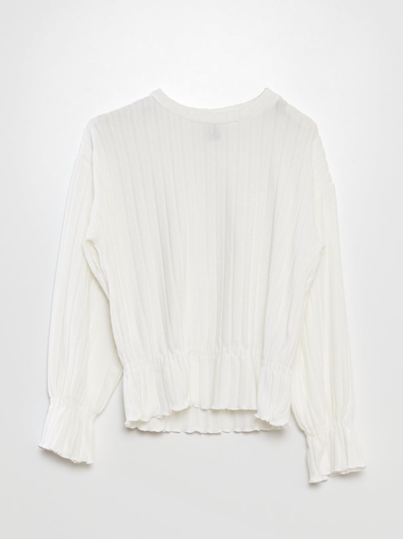 T-shirt nervurada com folhos Branco - Kiabi