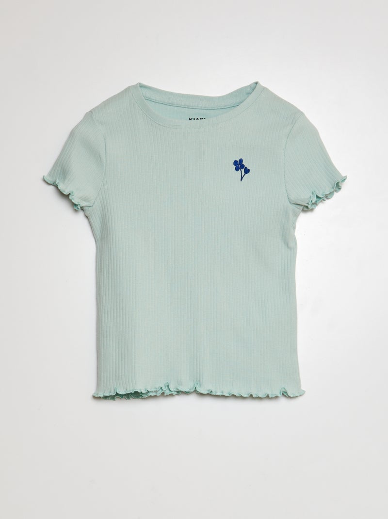 T-shirt nervurada com mangas com folhos AZUL - Kiabi