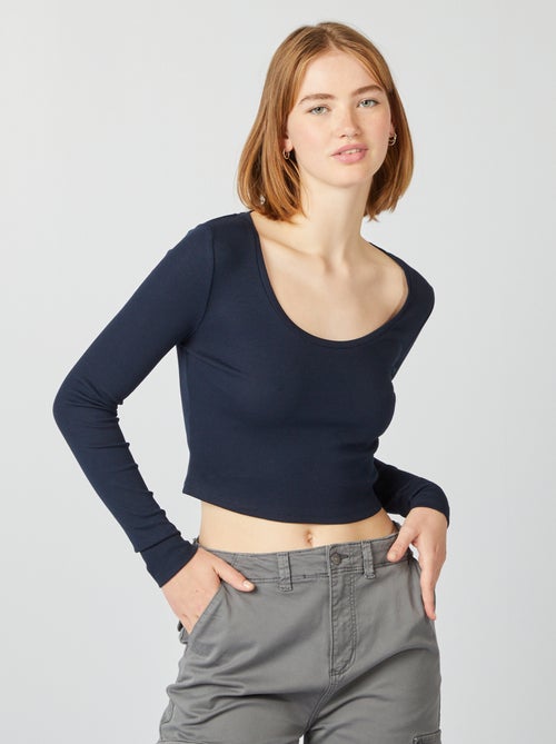 T-shirt nervurada crop top - Kiabi