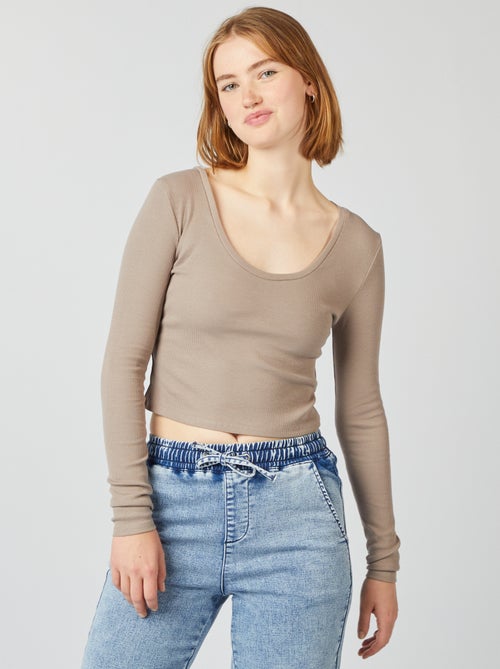 T-shirt nervurada crop top - Kiabi