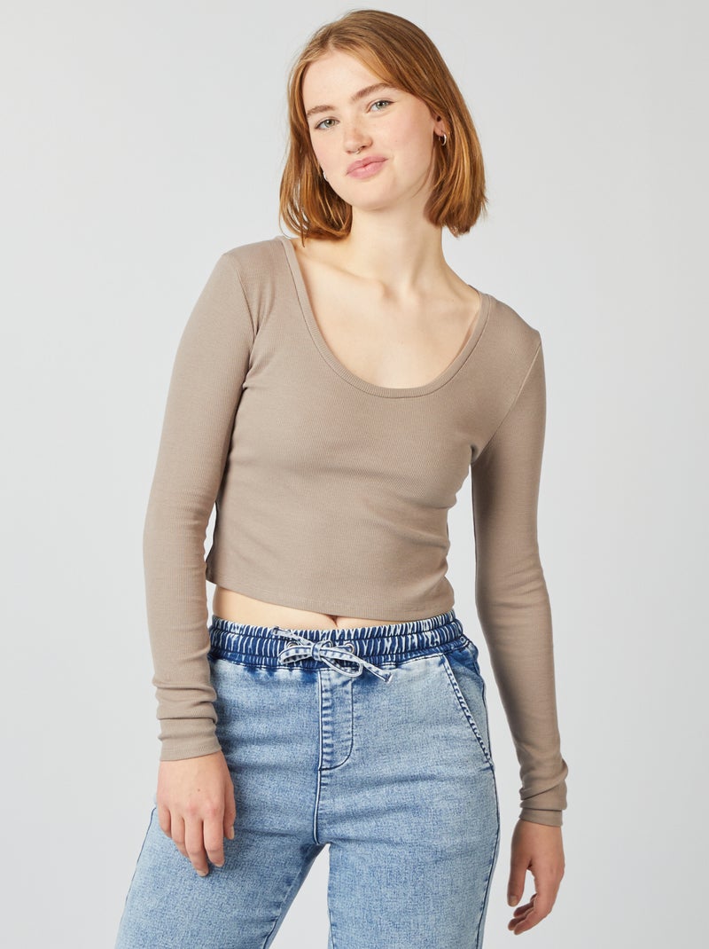 T-shirt nervurada crop top BEGE - Kiabi