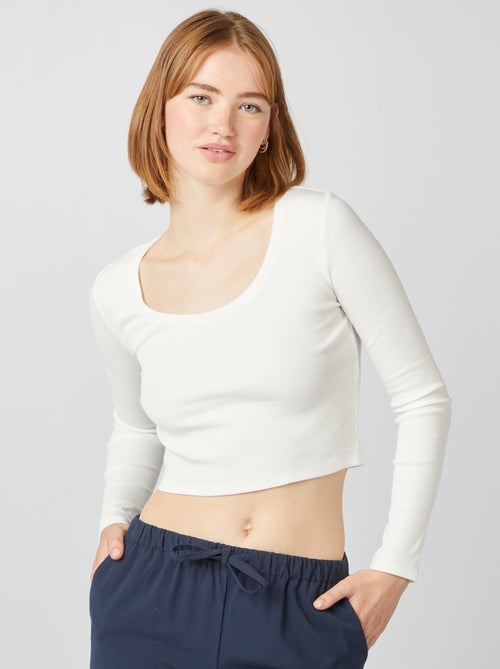 T-shirt nervurada crop top - Kiabi