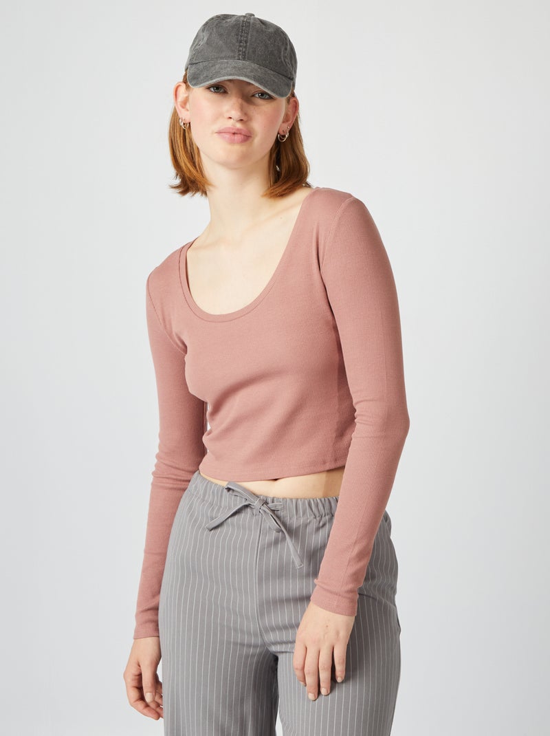 T-shirt nervurada crop top CASTANHO - Kiabi