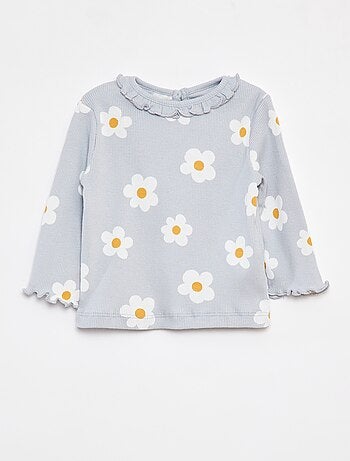 T-shirt nervurada de manga comprida