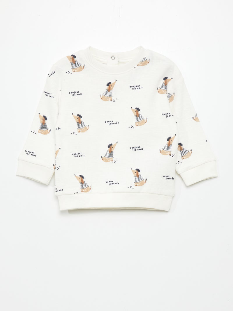 T-shirt nervurada de manga comprida BRANCO - Kiabi