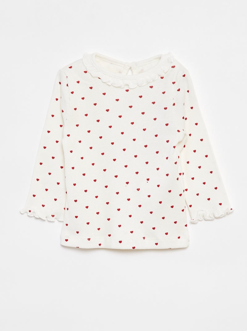 T-shirt nervurada de manga comprida Branco - Kiabi