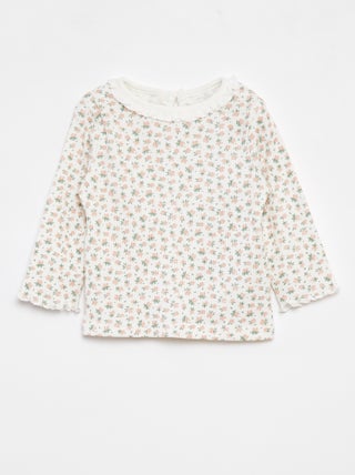T-shirt nervurada de manga comprida