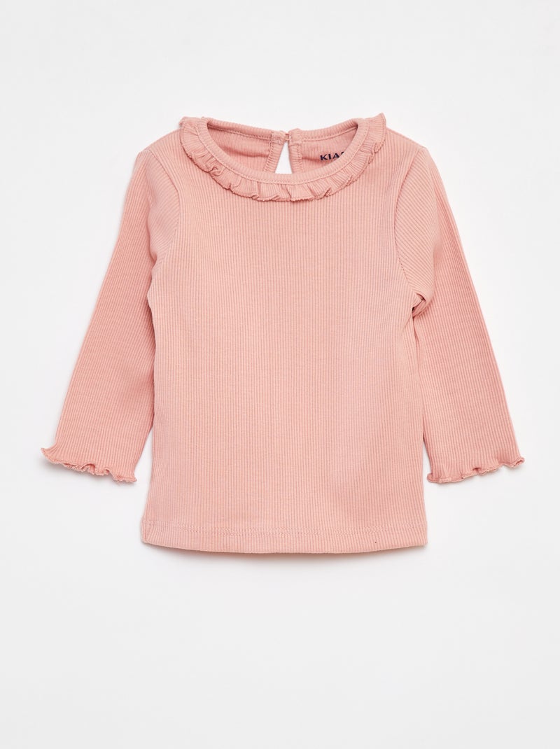 T-shirt nervurada de manga comprida Rosa - Kiabi
