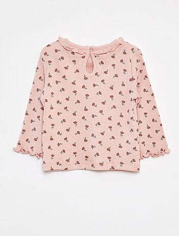 T-shirt nervurada de manga comprida