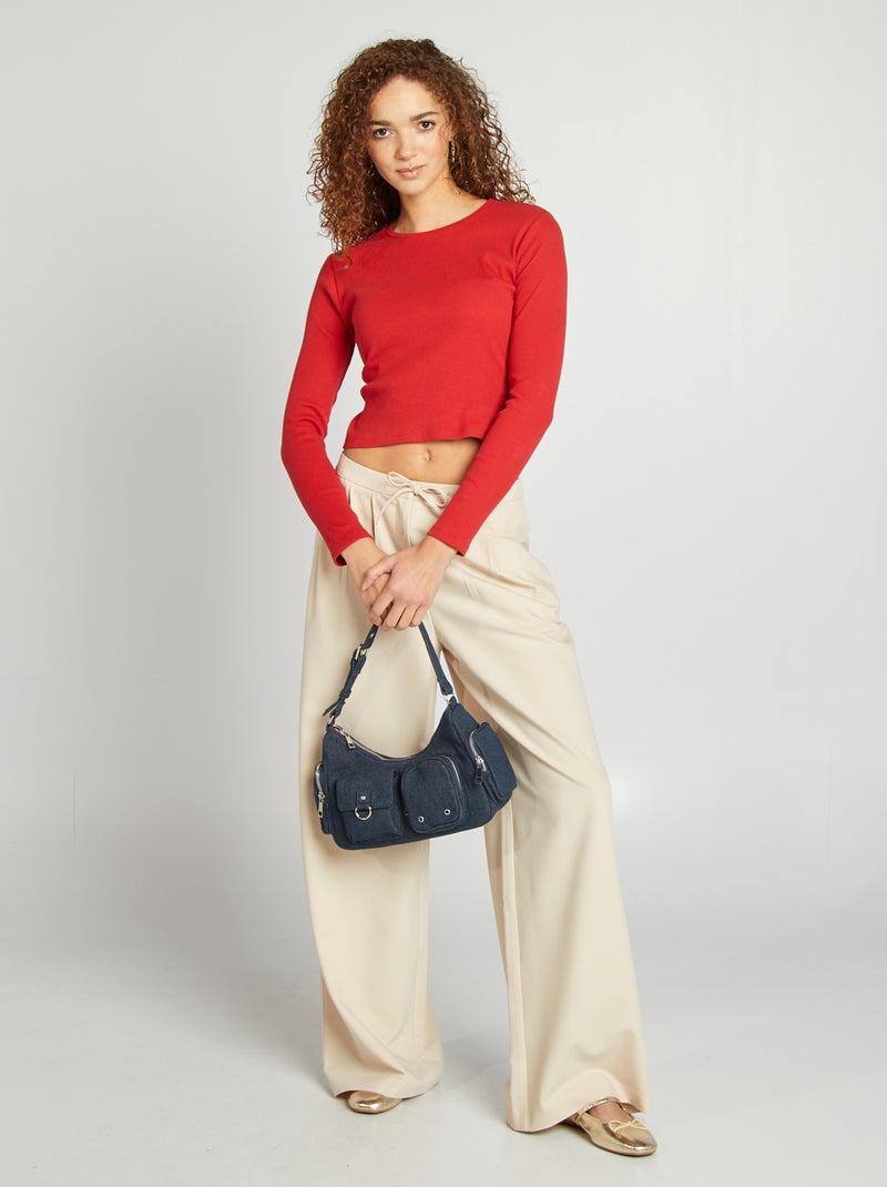 T-shirt nervurada de manga comprida VERMELHO - Kiabi