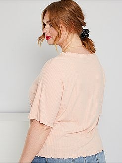 T-shirt nervurada e franzida - Kiabi