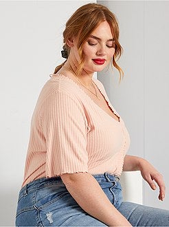 T-shirt nervurada e franzida - Kiabi