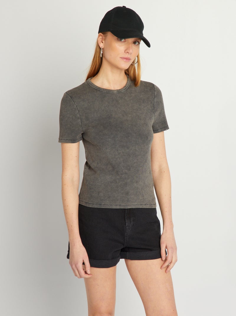 T-shirt nervurada Preto - Kiabi