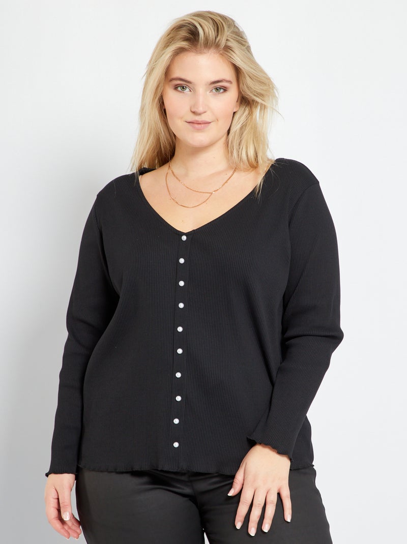 T-shirt nervurada Preto - Kiabi