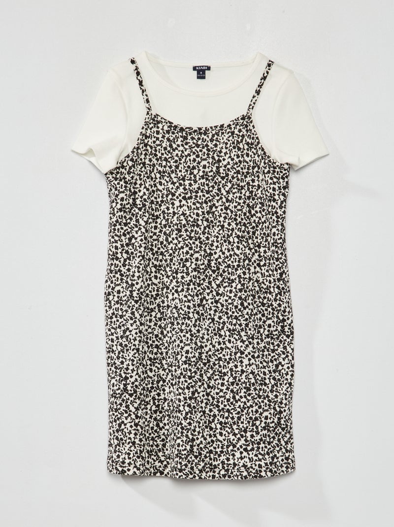 T-shirt nervurada + vestido florido  - 2 peças BRANCO - Kiabi