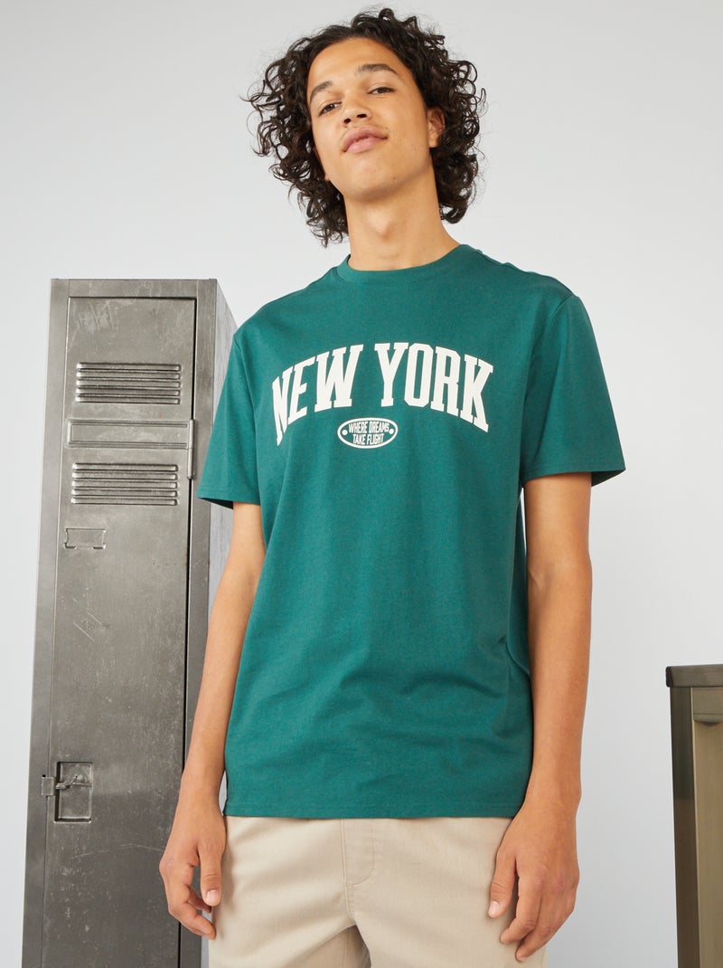 T-shirt 'New York' em jersey de gola redonda VERDE - Kiabi