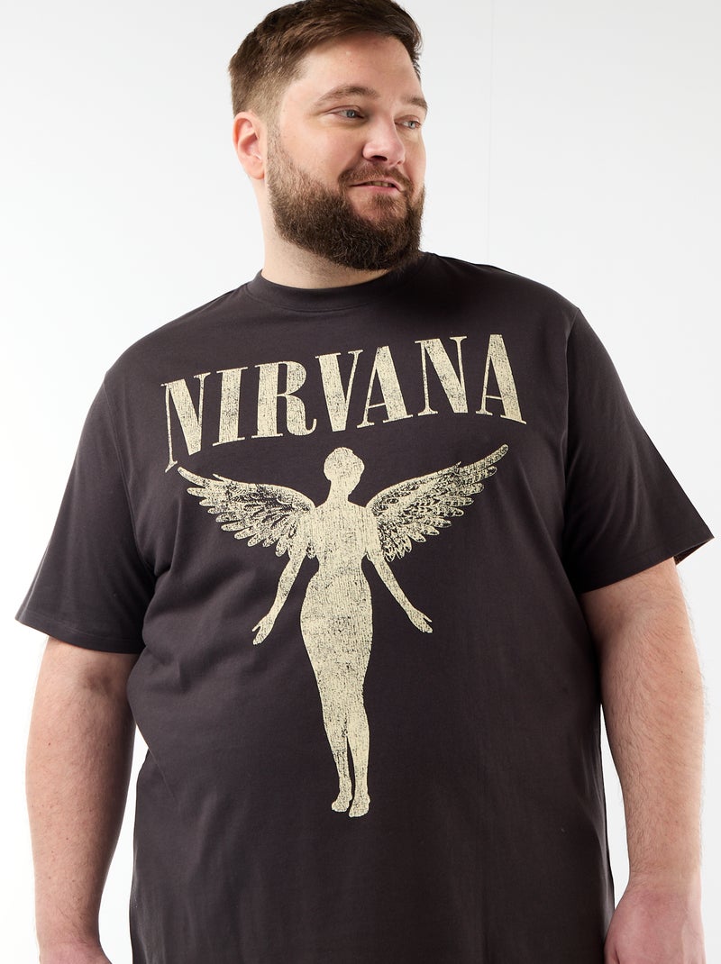 T-shirt 'Nirvana' de manga curta estampada à frente e atrás Preto - Kiabi