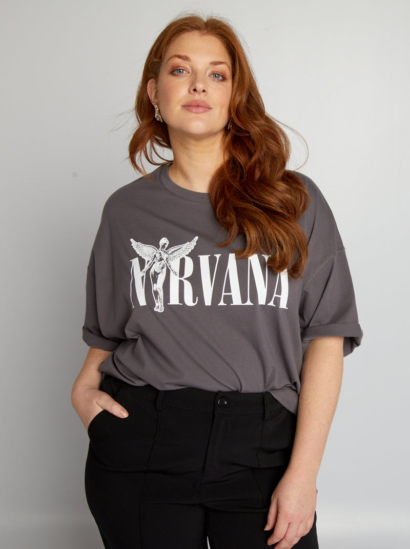 T-shirt 'Nirvana' gola redonda Cinza - Kiabi