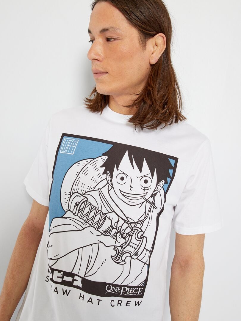 Camiseta Infantil com Estampa Luffy One Piece - Tam 5 a 14 Anos Branco