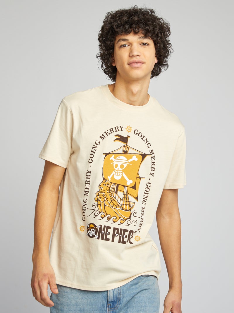 T-shirt 'One Piece' de manga curta bege - Kiabi