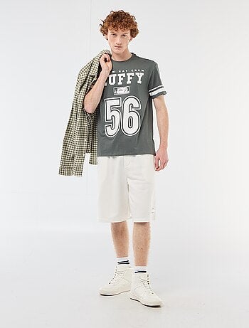 T-shirt 'One Piece' em algodão liso com riscas nas mangas