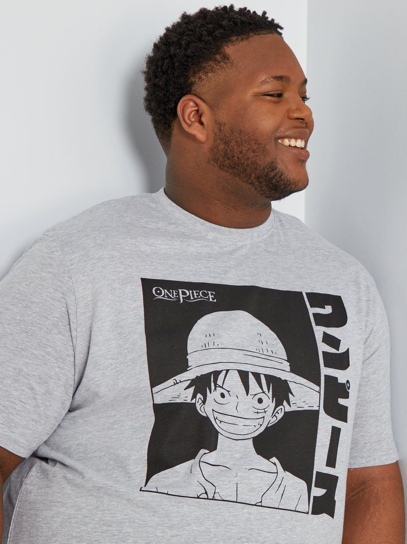T-shirt 'One Piece' em jersey gola redonda Cinza Mesclado - Kiabi