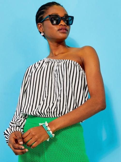 T-shirt one shoulder às riscas - Kiabi