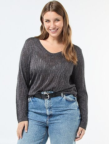 T-shirt 'ONLY CARMAKOMA' com fios metalizados brilhantes em toda a peça