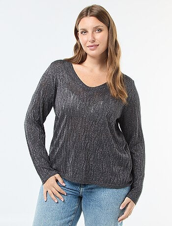 T-shirt 'ONLY CARMAKOMA' com fios metalizados brilhantes em toda a peça