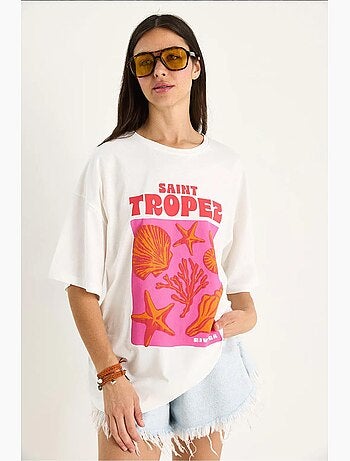 T-shirt oversize com estampado de conchas de algodão lucci