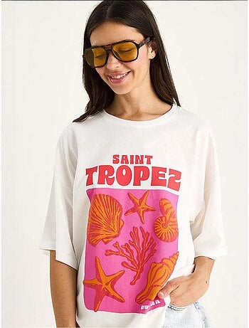 T-shirt oversize com estampado de conchas de algodão lucci