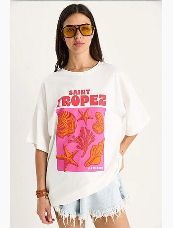 T-shirt oversize com estampado de conchas de algodão lucci