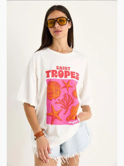 T-shirt oversize com estampado de conchas de algodão lucci - Kiabi
