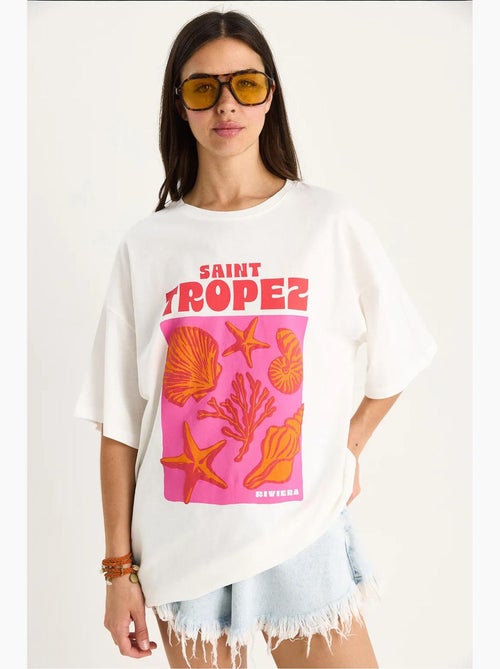 T-shirt oversize com estampado de conchas de algodão lucci - Kiabi