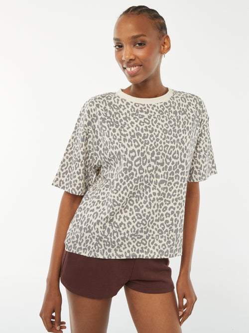 T-shirt oversize com estampado leopardo - Kiabi