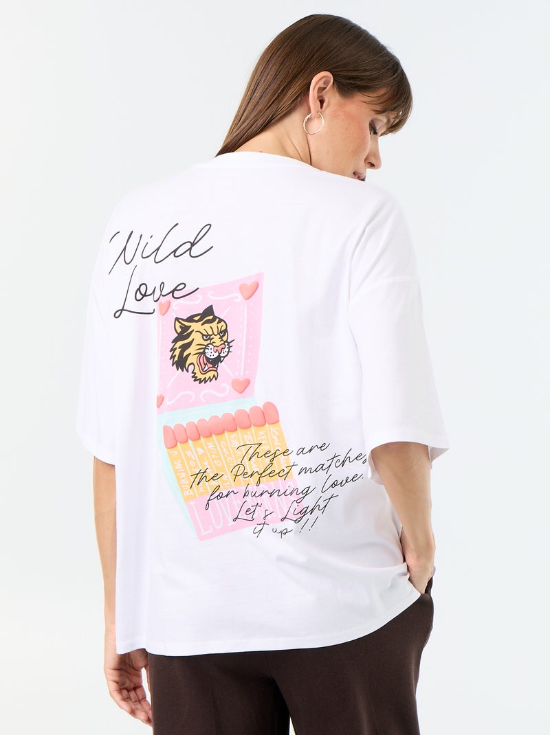 T-shirt oversize com estampado nas costas Branco - Kiabi