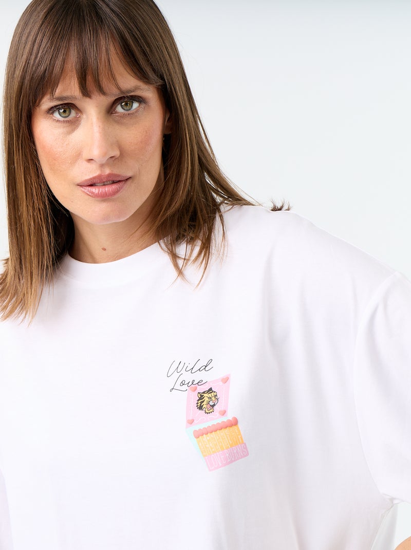 T-shirt oversize com estampado nas costas Branco - Kiabi