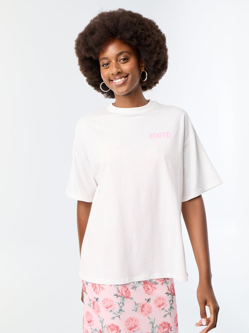 T-shirt oversize com estampado nas costas Branco - Kiabi